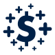 Line of credit graphic: money symbol with plus signs all around it