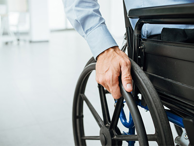 Close up of man in wheelchair