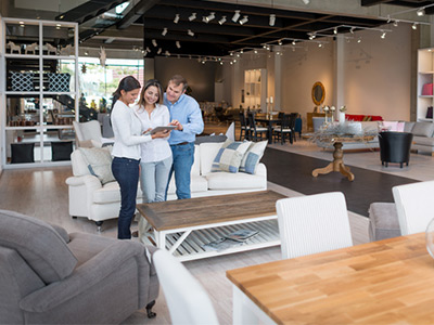 Interior designer with couple, helping them pick out new furniture.