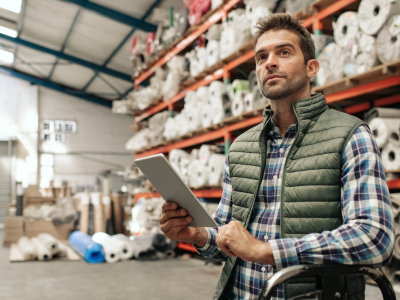 Man in warehouse with tablet