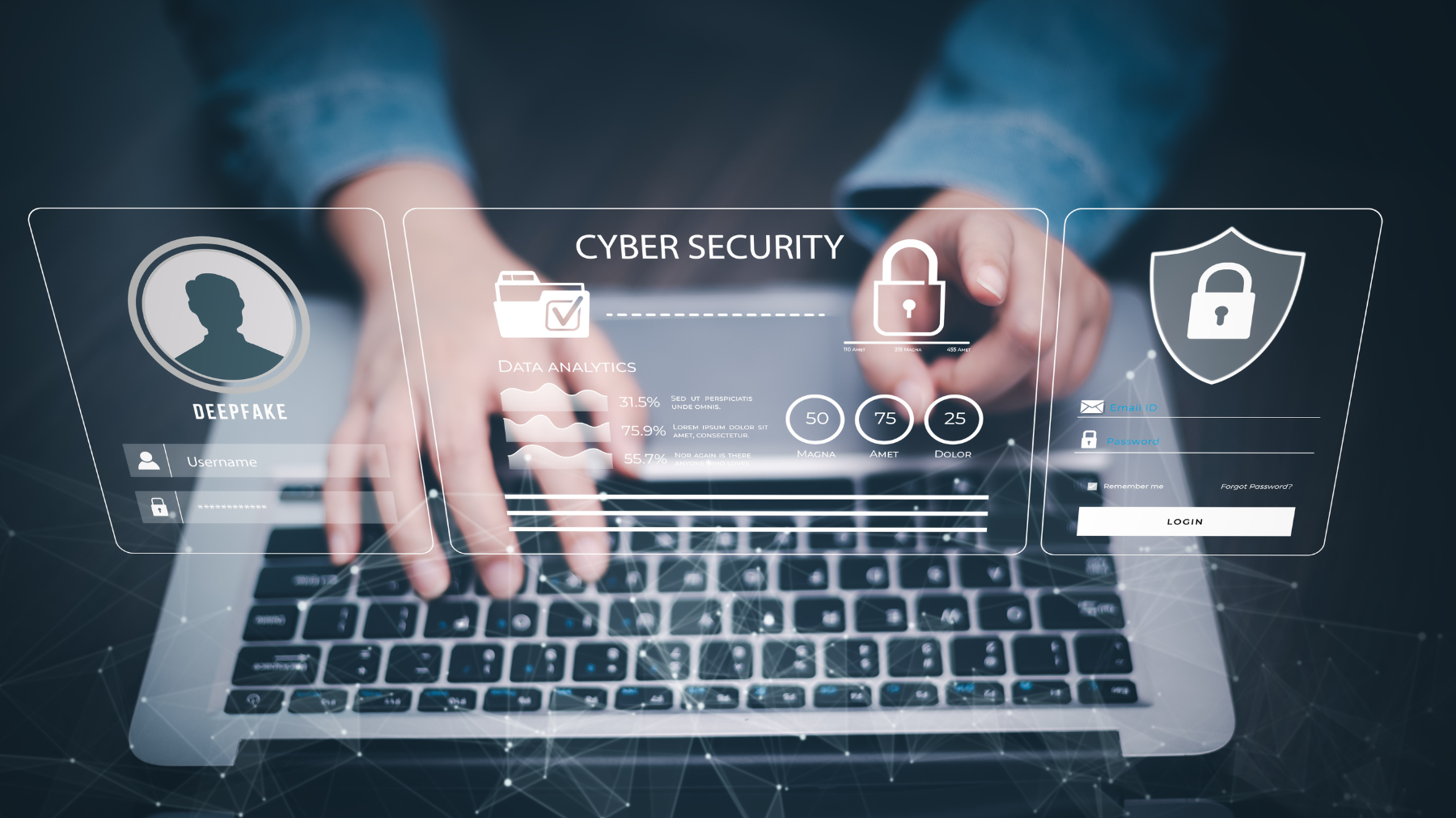 Cybersecurity image with Person logging into computer